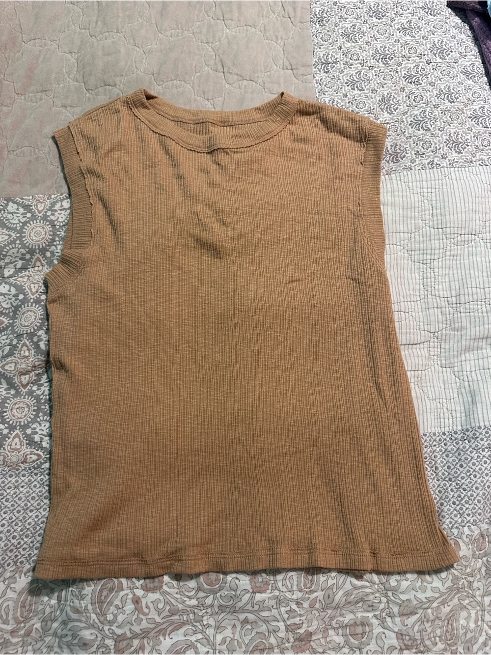 SO Ribbed Tank Top in Camel Brown